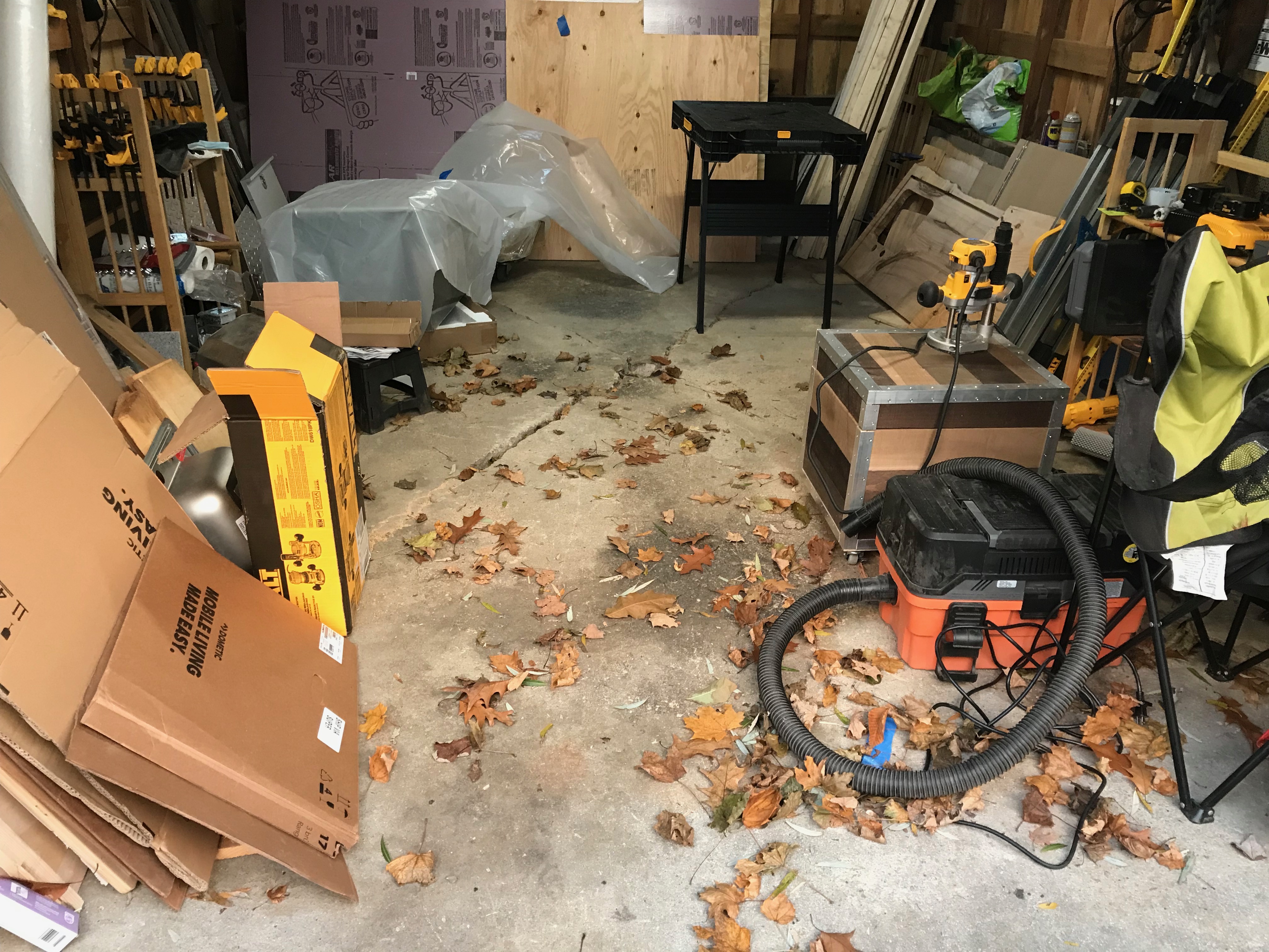 fall leaves invade the garage