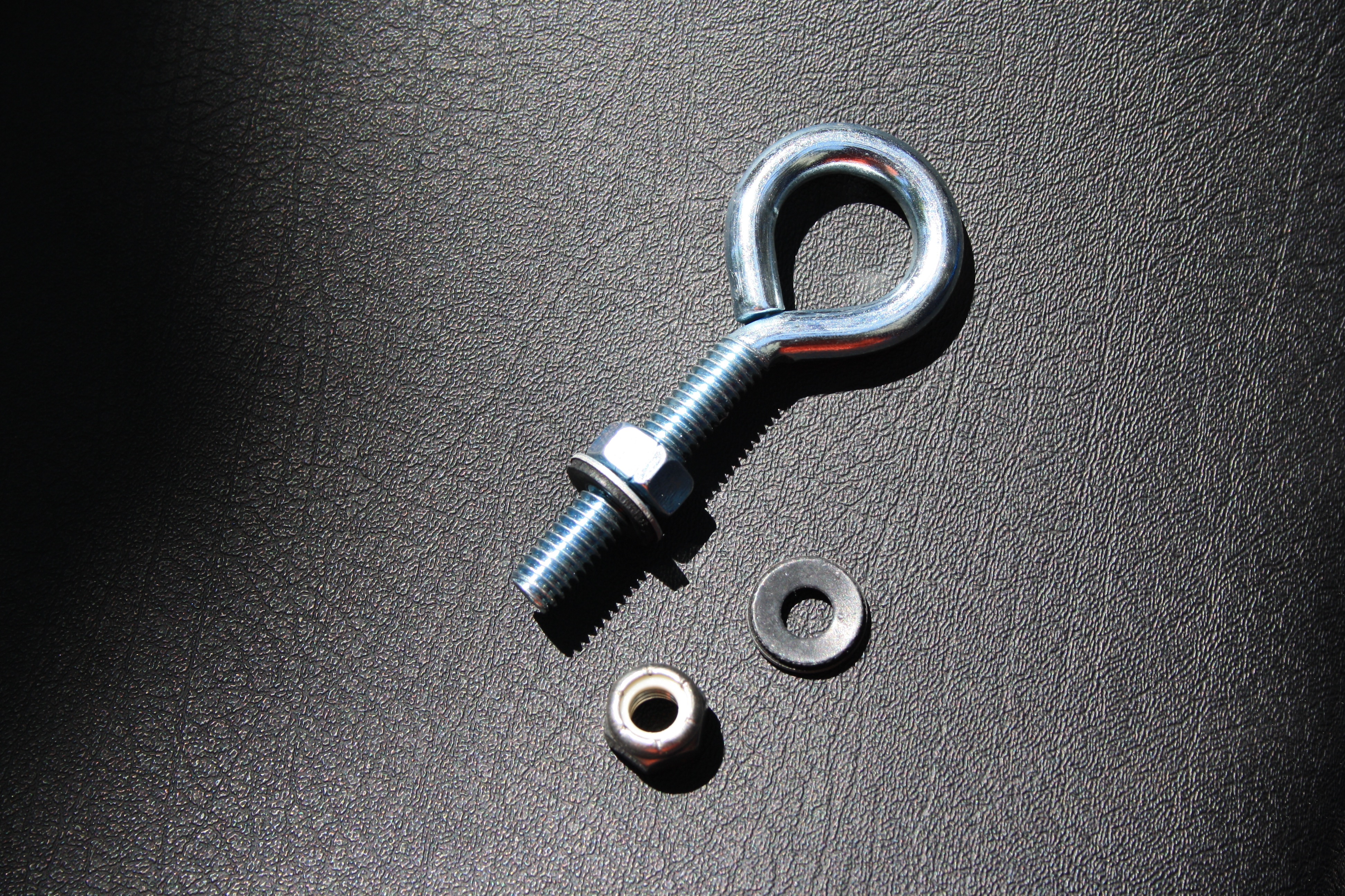 Hook and eye bolt, washers and nut